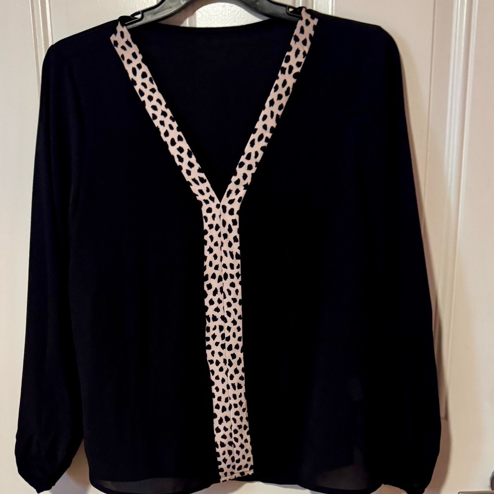 Chic Black Blouse with animal print accent